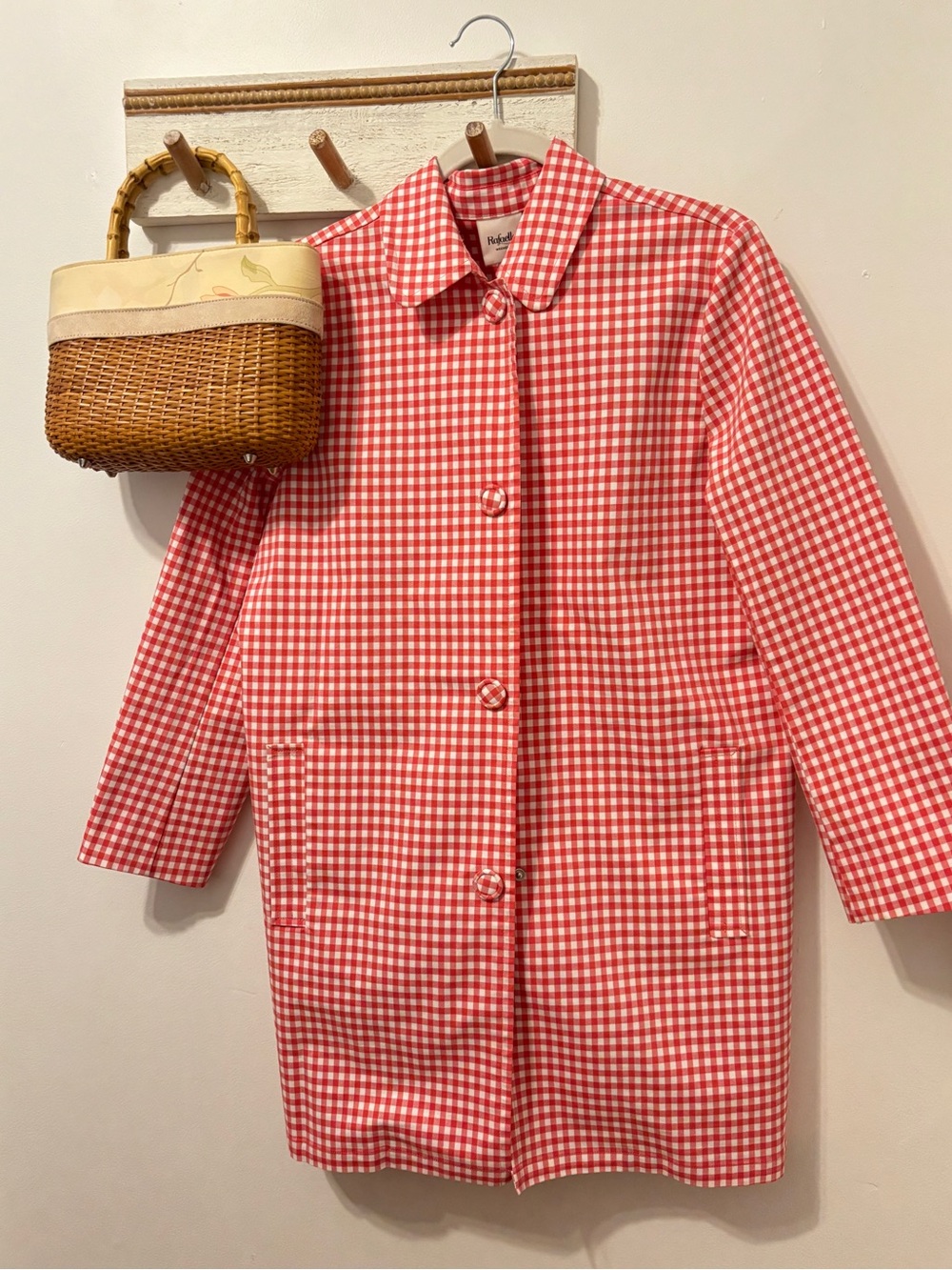 Rafaella Weekend Red & White Gingham Button-Front Trench Coat